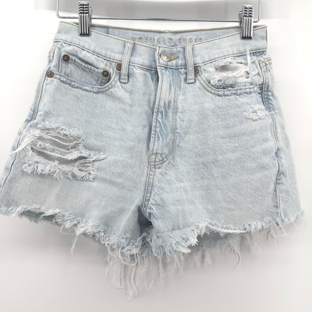 American Eagle light wash‎ fringe shorts Sz 0 Denim 100% Cotton Festival Country